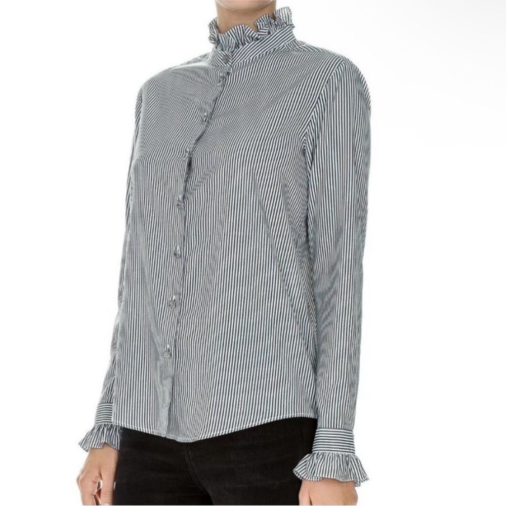 The Kooples | Ruffle Detail Stripe Button Down Blouse Shirt Women’s Size M